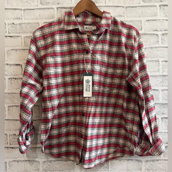 NWT! Women’s Alpine Design multi colored plaid button down flannel shirt, Small - Picture 1 of 4